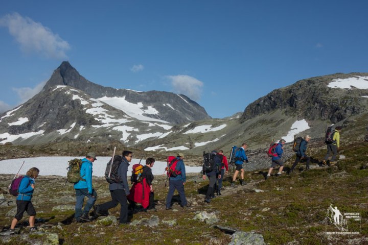 a group of people standing on top of a mountain